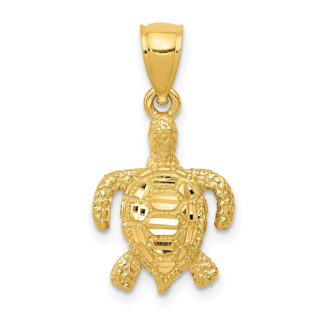 Lovely Rita's Pendants & Charms 14k Yellow Gold Solid Open Back Casted Polished and Textured Diamond-cut Sea Turtle Charm Pendant