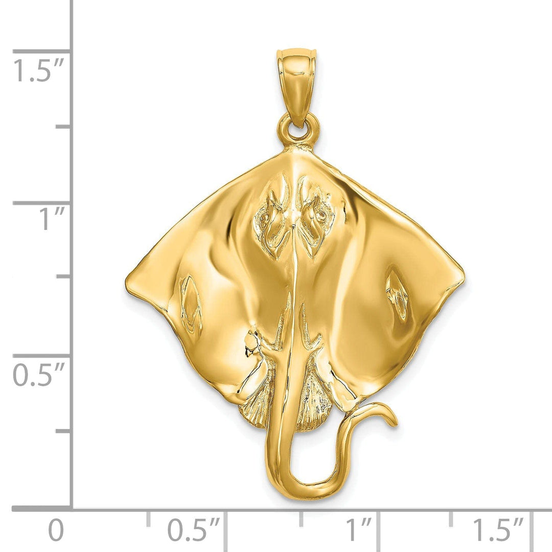 Lovely Rita's Pendants & Charms 14k Yellow Gold Solid Open Back Casted Polished Finish Stingray Charm Pendant