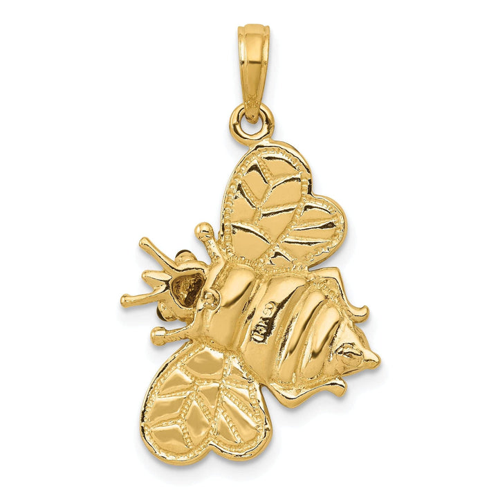 Lovely Rita's Pendants & Charms 14k Yellow Gold Solid Open Back Polished Black Enameled Finish 3-Dimensional Bumblebee Charm Pendant