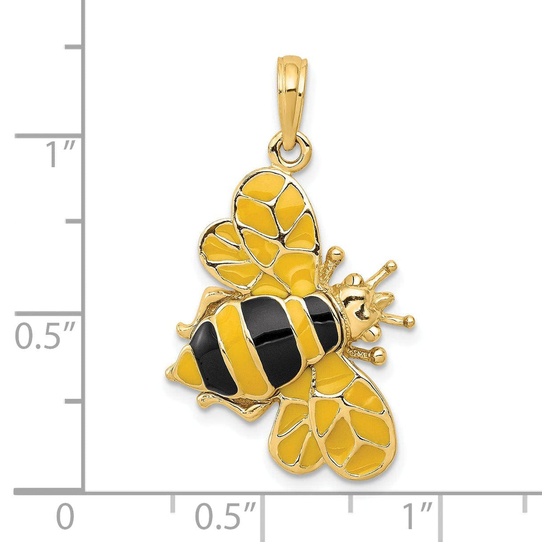 Lovely Rita's Pendants & Charms 14k Yellow Gold Solid Open Back Polished Black Enameled Finish 3-Dimensional Bumblebee Charm Pendant