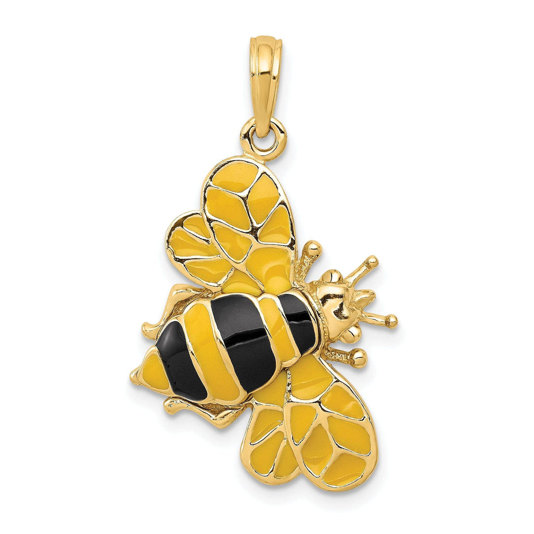 Lovely Rita's Pendants & Charms 14k Yellow Gold Solid Open Back Polished Black Enameled Finish 3-Dimensional Bumblebee Charm Pendant