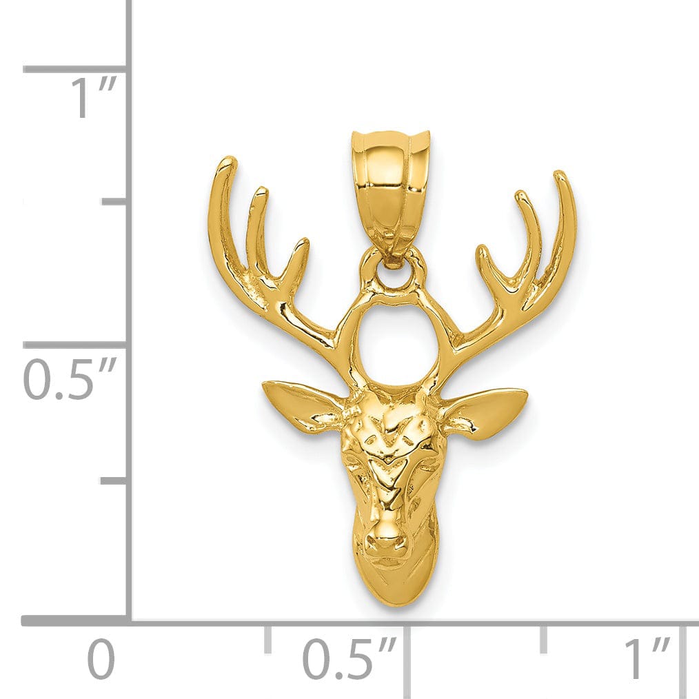 Lovely Rita's Pendants & Charms 14k Yellow Gold Solid Open Back Polished Finish Deer Head With Antlers Design Charm Pendant