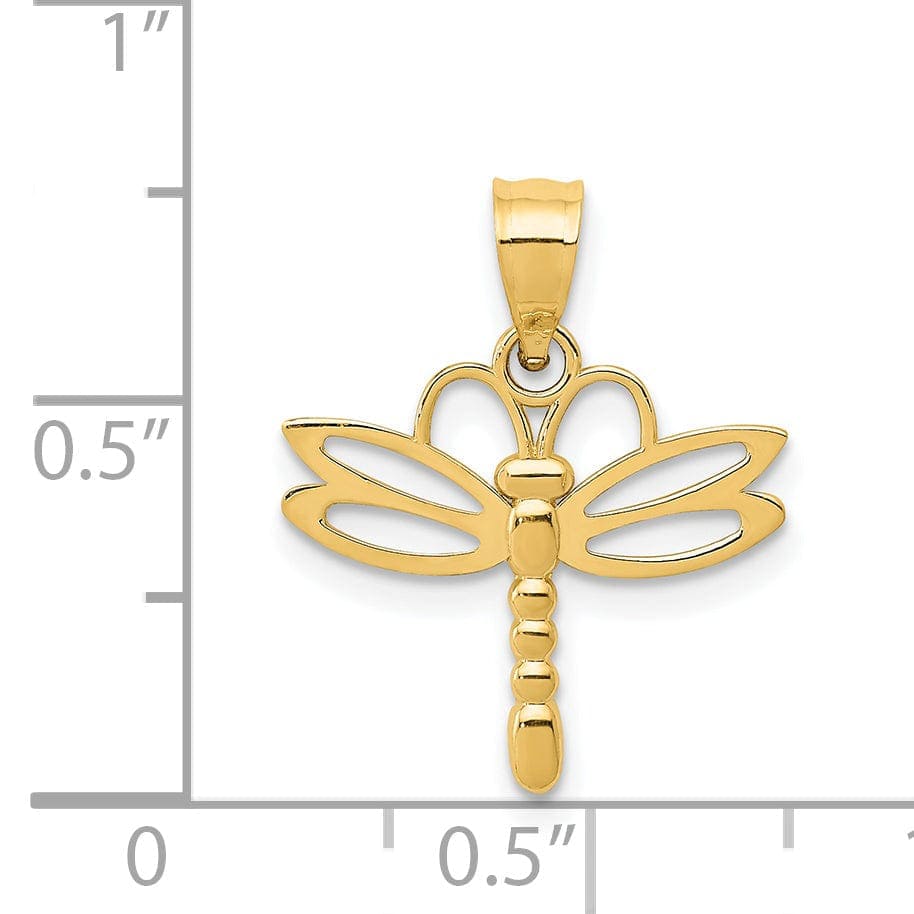 Lovely Rita's Pendants & Charms 14k Yellow Gold Solid Open Back Polished Finish Dragonfly Design Charm Pendant