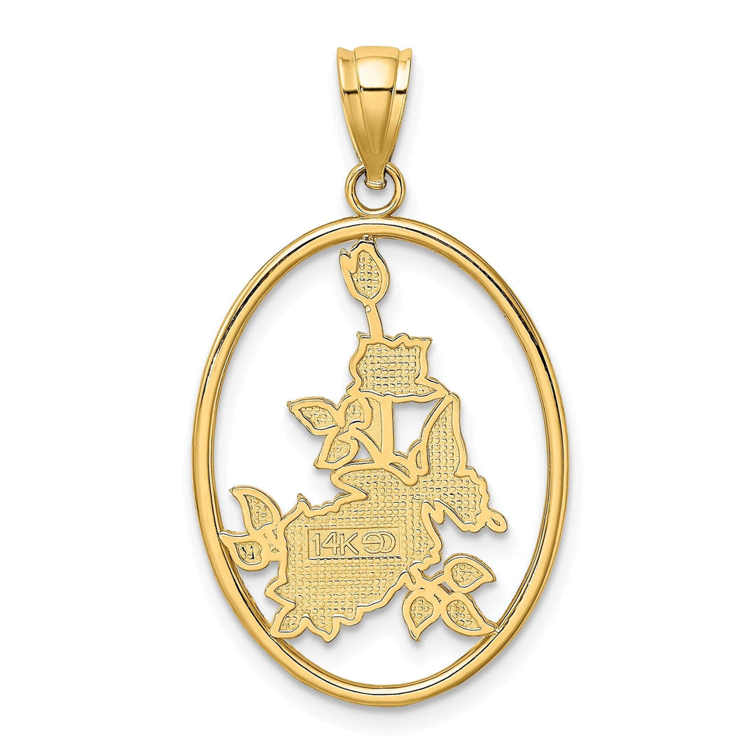 Lovely Rita's Pendants & Charms 14K Yellow Gold Solid Open Back Polished Finish Enamel Yellow Butterfly in Oval Red Flower Charm Pendant