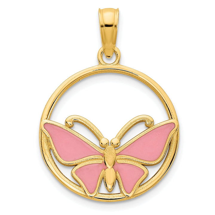 Lovely Rita's Pendants & Charms 14k Yellow Gold Solid Open Back Polished Finish Epoxy Butterfly Charm Pendant