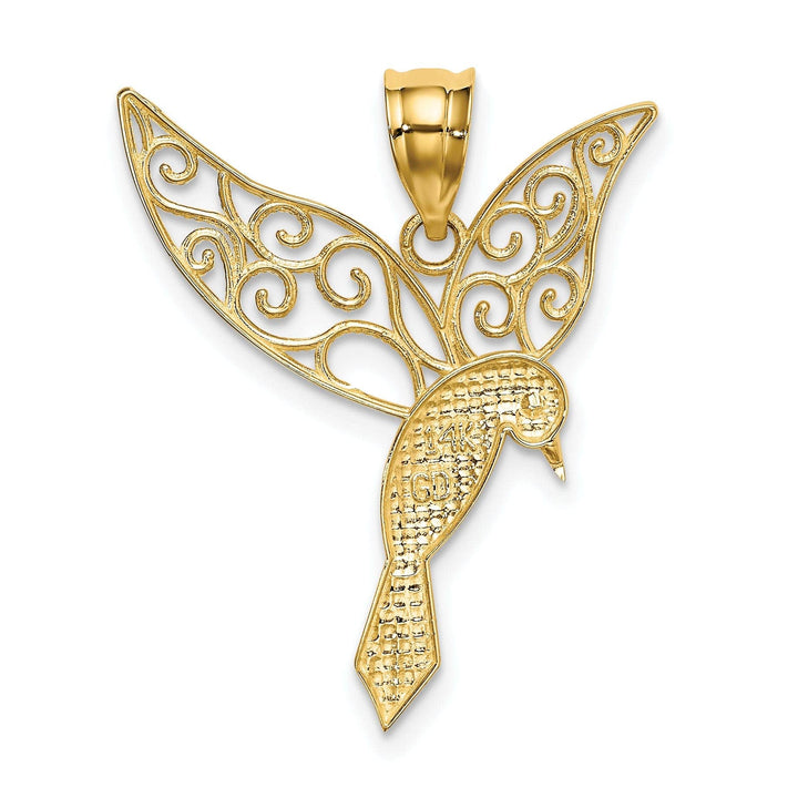 Lovely Rita's Pendants & Charms 14k Yellow Gold Solid Open Back Polished Finish Filigree Flying Hummingbird Design Charm Pendant