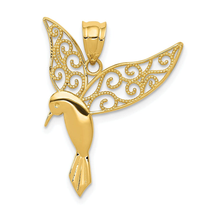 Lovely Rita's Pendants & Charms 14k Yellow Gold Solid Open Back Polished Finish Filigree Flying Hummingbird Design Charm Pendant