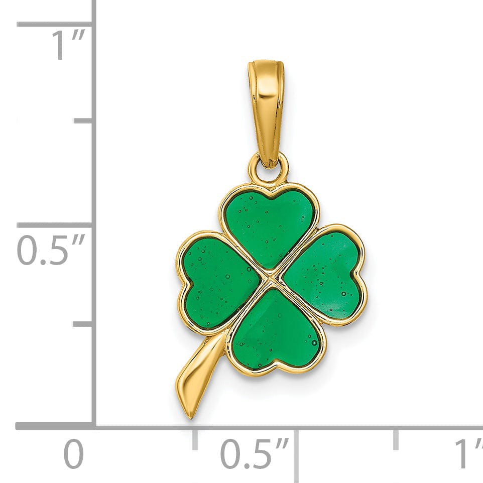 Lovely Rita's Pendants & Charms 14k Yellow Gold Solid Open Back Polished Green Enameled Finish 4-leaf Clover Charm Pendant