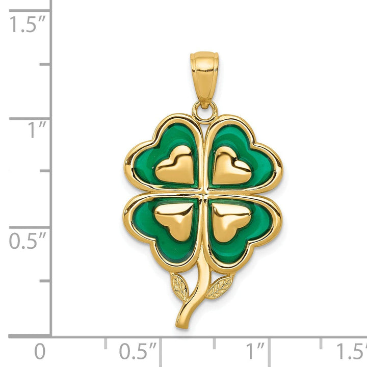 Lovely Rita's Pendants & Charms 14k Yellow Gold Solid Open Back Polished Green Enameled Finish With Hearts Design 4-leaf Clover Charm Pendant