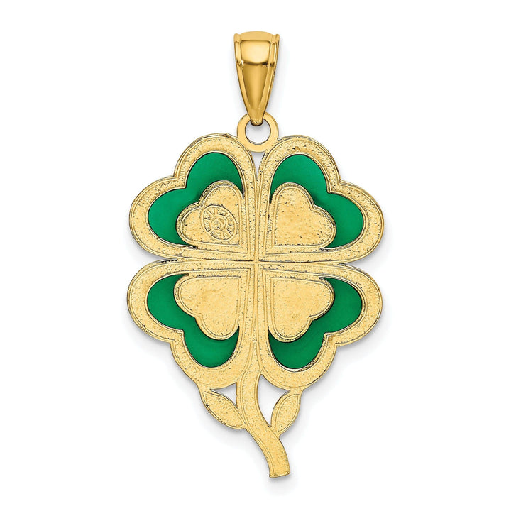 Lovely Rita's Pendants & Charms 14k Yellow Gold Solid Open Back Polished Green Enameled Finish With Hearts Design 4-leaf Clover Charm Pendant