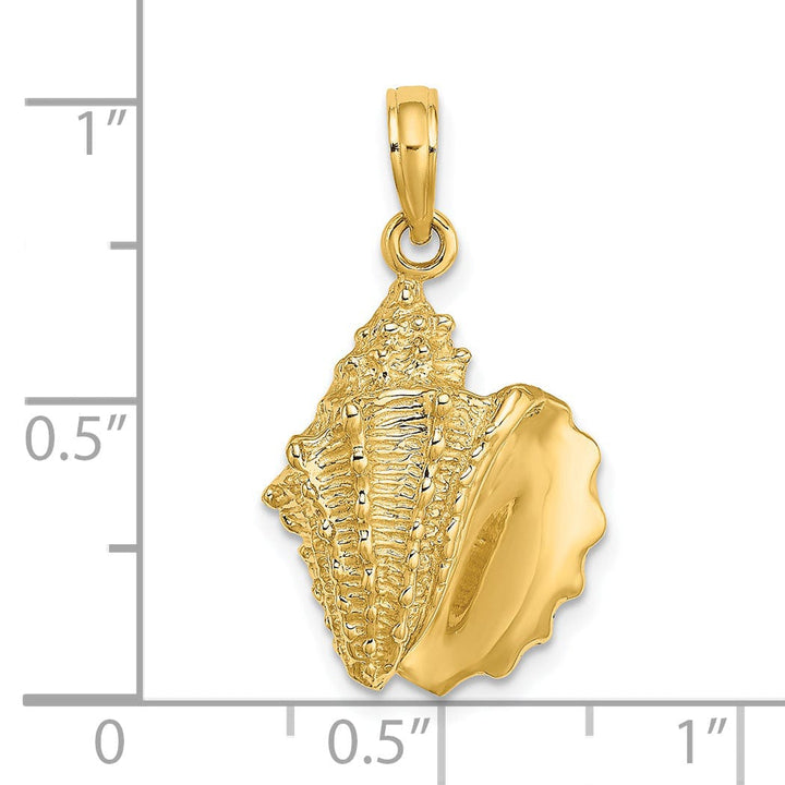 Lovely Rita's Pendants & Charms 14K Yellow Gold Solid Open Back Polished Texture Finish Conch Shell Charm Pendant