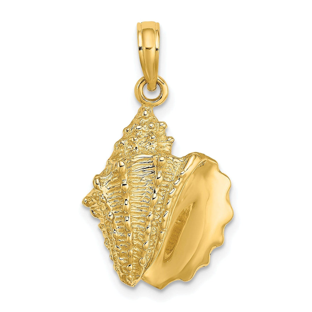 Lovely Rita's Pendants & Charms 14K Yellow Gold Solid Open Back Polished Texture Finish Conch Shell Charm Pendant