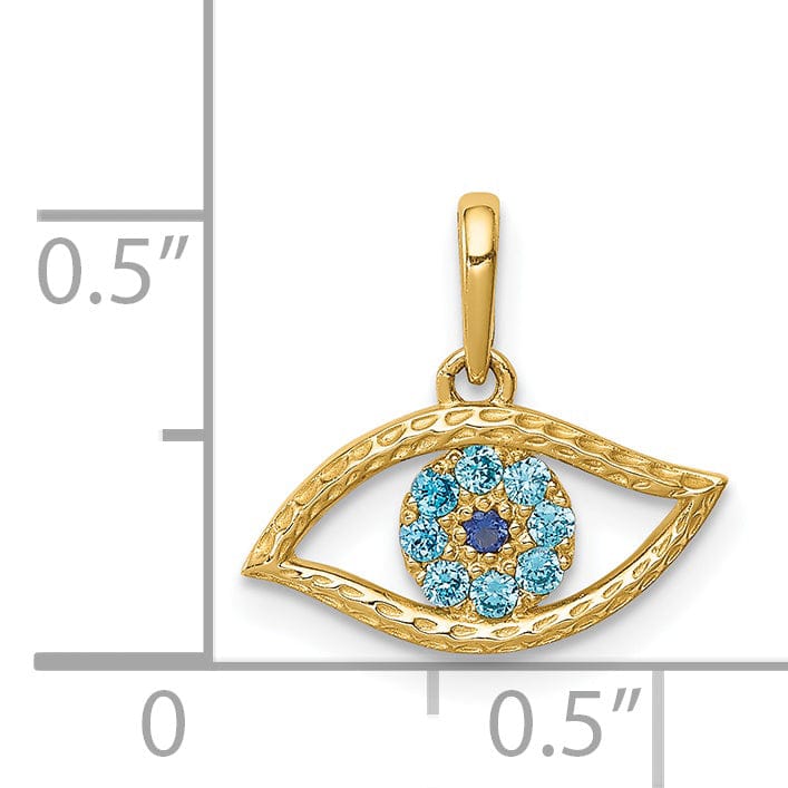 Lovely Rita's Pendants & Charms 14K Yellow Gold Solid Open Back Polished Textured Finish With Blue Cubic Zirconia Stones Eye Shape Charm Pendant