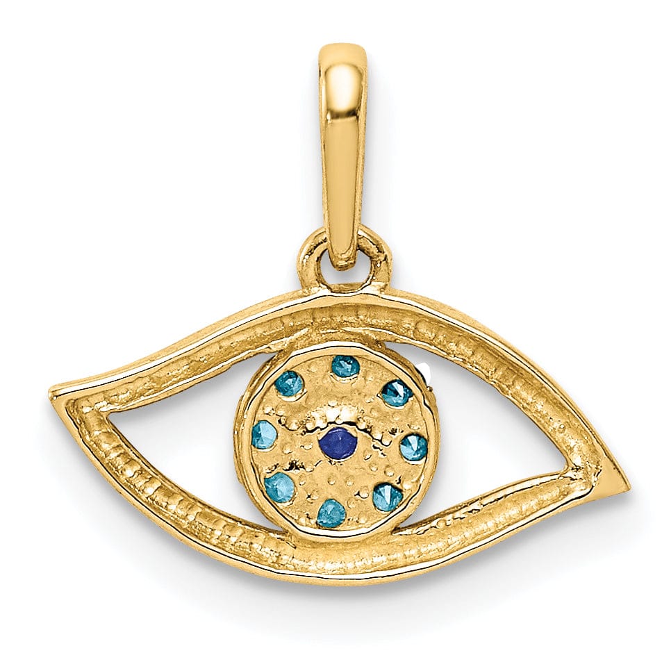 Lovely Rita's Pendants & Charms 14K Yellow Gold Solid Open Back Polished Textured Finish With Blue Cubic Zirconia Stones Eye Shape Charm Pendant