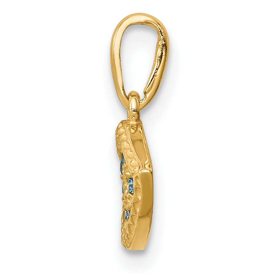 Lovely Rita's Pendants & Charms 14K Yellow Gold Solid Open Back Polished Textured Finish With Blue Cubic Zirconia Stones Eye Shape Charm Pendant