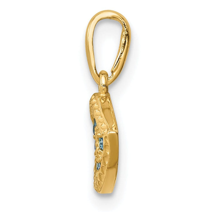 Lovely Rita's Pendants & Charms 14K Yellow Gold Solid Open Back Polished Textured Finish With Blue Cubic Zirconia Stones Eye Shape Charm Pendant