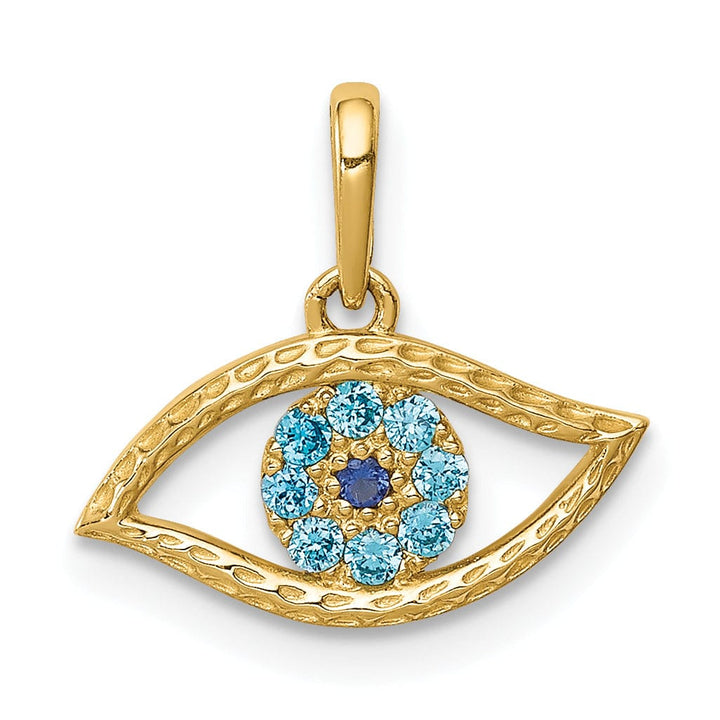 Lovely Rita's Pendants & Charms 14K Yellow Gold Solid Open Back Polished Textured Finish With Blue Cubic Zirconia Stones Eye Shape Charm Pendant