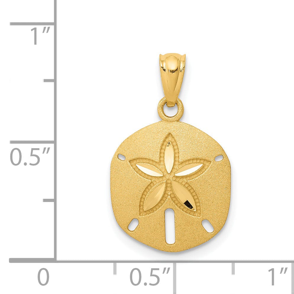 Lovely Rita's Pendants & Charms 14k Yellow Gold Solid Open Back Satin Diamond Cut Finish Sea Sand Dollar Charm Pendant