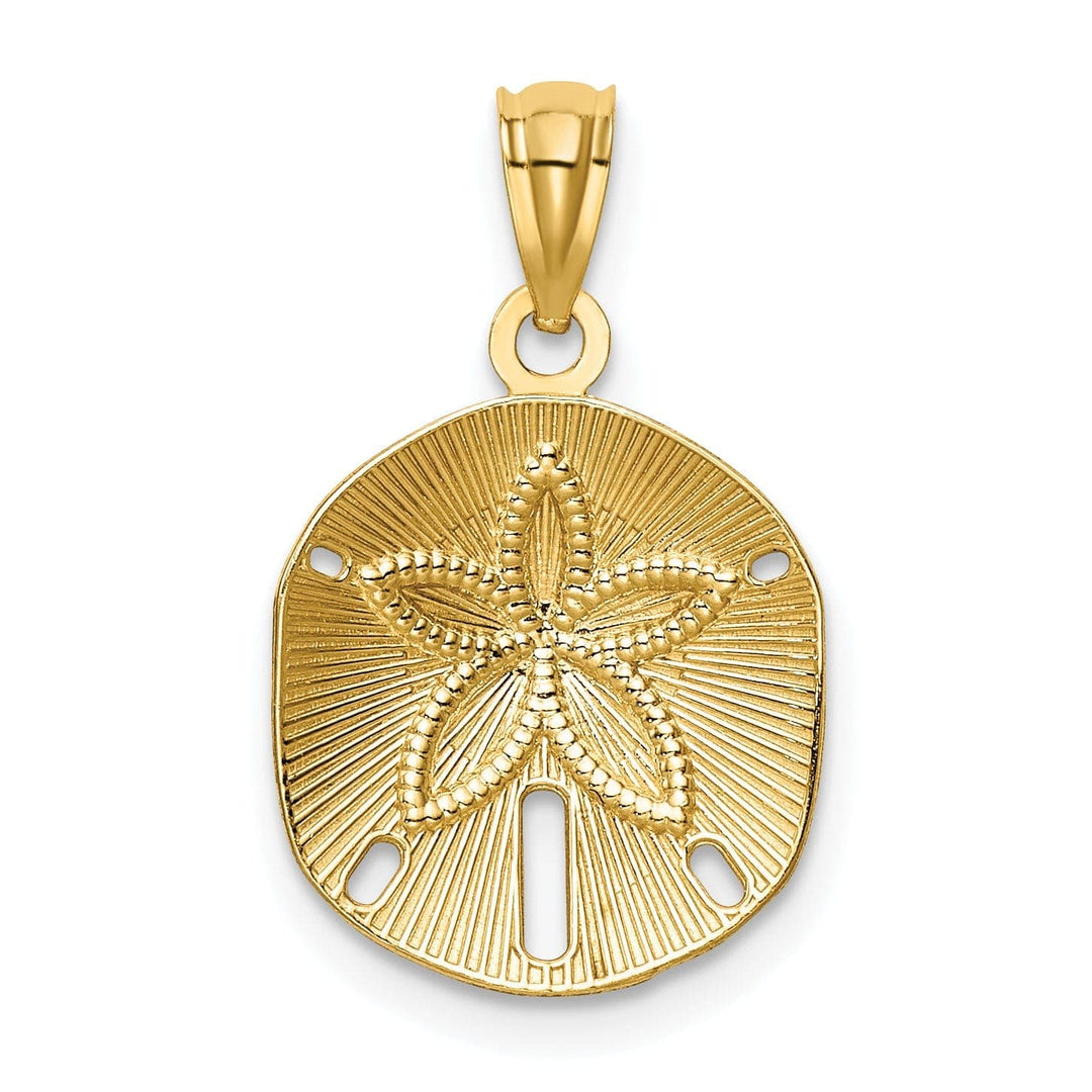 Lovely Rita's Pendants & Charms 14k Yellow Gold Solid Open Back Satin Diamond Cut Finish Sea Sand Dollar Charm Pendant