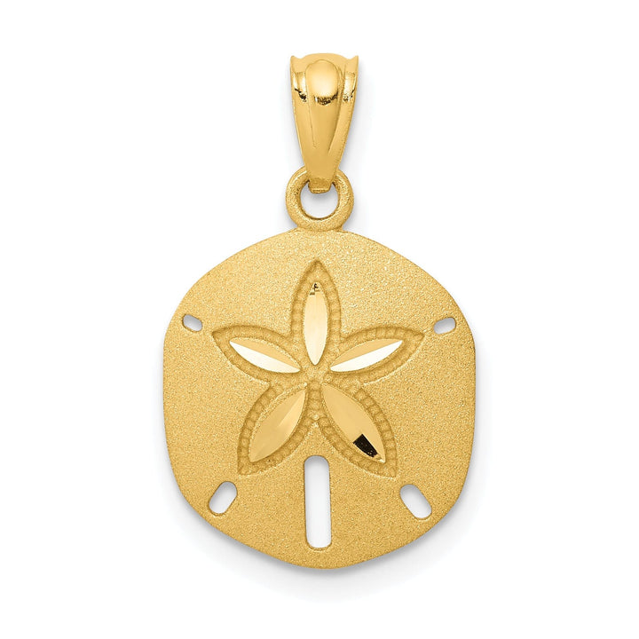 Lovely Rita's Pendants & Charms 14k Yellow Gold Solid Open Back Satin Diamond Cut Finish Sea Sand Dollar Charm Pendant