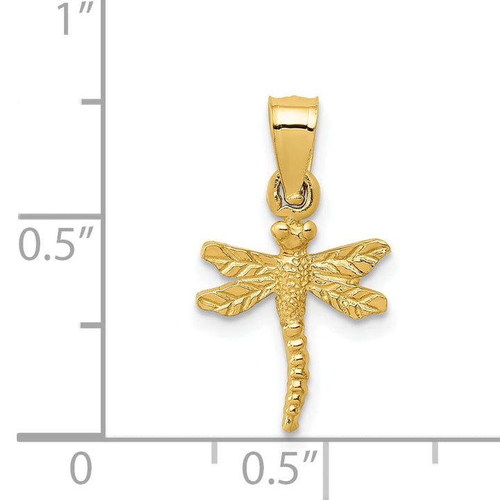 Lovely Rita's Pendants & Charms 14k Yellow Gold Solid Open Back Textured Polished Finish Dragonfly Charm Pendant