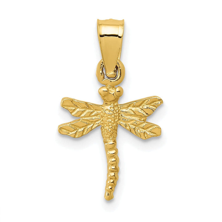 Lovely Rita's Pendants & Charms 14k Yellow Gold Solid Open Back Textured Polished Finish Dragonfly Charm Pendant