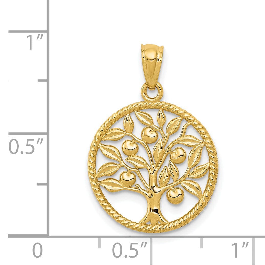 Lovely Rita's Pendants & Charms 14k Yellow Gold Solid Open Back Textured Polished Finish Tree Of Life in Round Shape Design Pendant