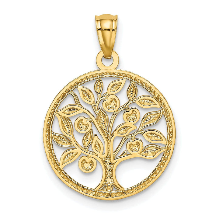 Lovely Rita's Pendants & Charms 14k Yellow Gold Solid Open Back Textured Polished Finish Tree Of Life in Round Shape Design Pendant