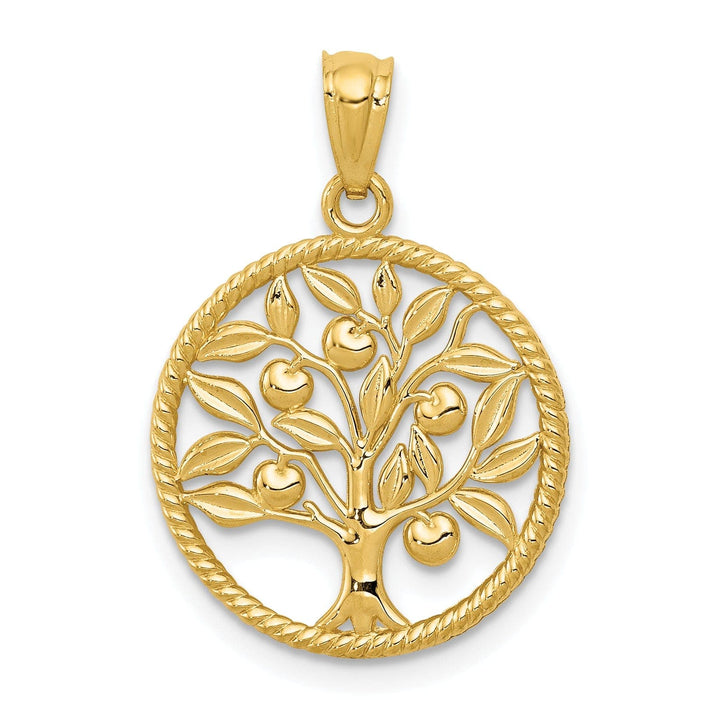 Lovely Rita's Pendants & Charms 14k Yellow Gold Solid Open Back Textured Polished Finish Tree Of Life in Round Shape Design Pendant