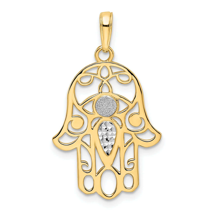 Lovely Rita's Pendants & Charms 14k Yellow Gold Solid Polish D.C Finish Hamsa Evil Eye Design Pendant