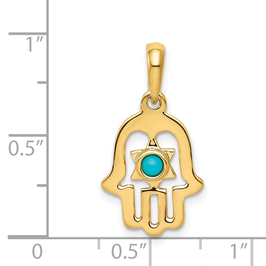Lovely Rita's Pendants & Charms 14k Yellow Gold Solid Polish Synthetic Turquoise Stone Chamseh Pendant