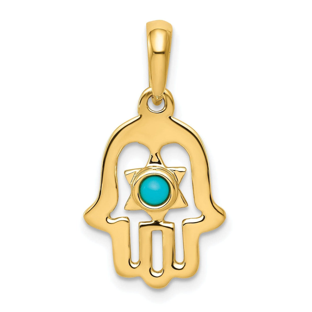 Lovely Rita's Pendants & Charms 14k Yellow Gold Solid Polish Synthetic Turquoise Stone Chamseh Pendant