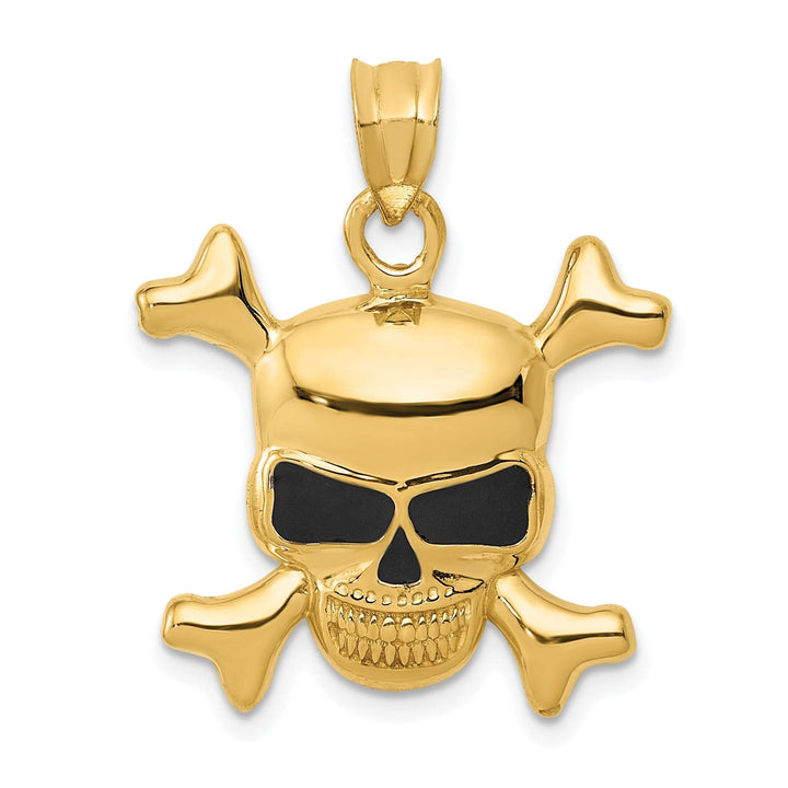 Lovely Rita's Pendants & Charms 14k Yellow Gold Solid Polished Black Enameled Finish Cross Bones Skull Design Charm Pendant