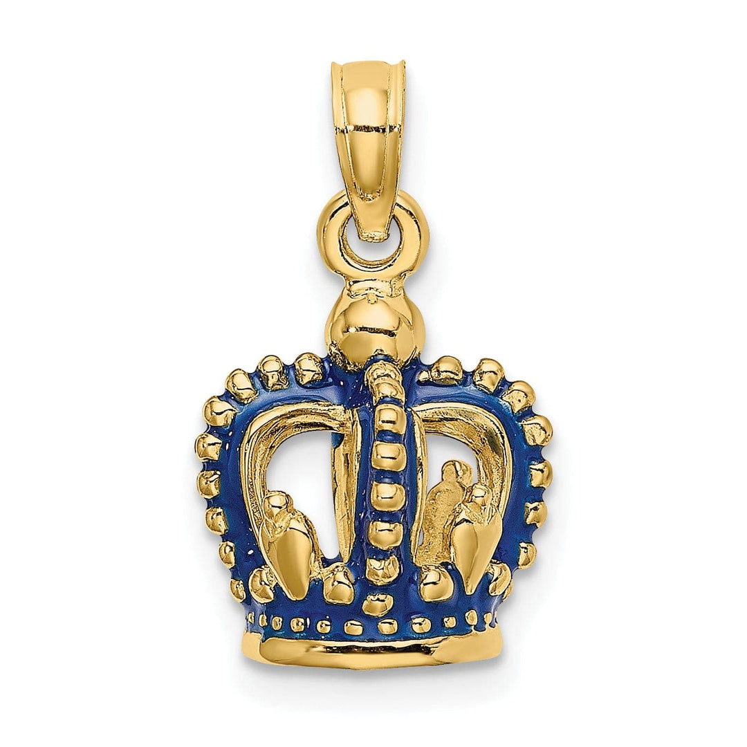 Lovely Rita's Pendants & Charms 14K Yellow Gold Solid Polished Blue Enamel Finish 3-Dimensional Beaded Design Crown Charm Pendant