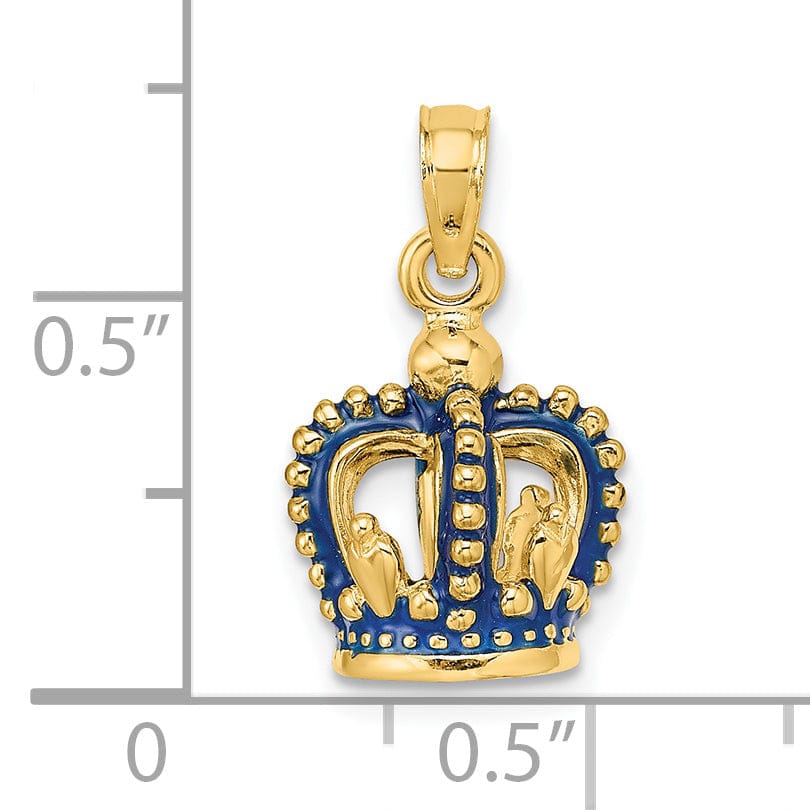 Lovely Rita's Pendants & Charms 14K Yellow Gold Solid Polished Blue Enamel Finish 3-Dimensional Beaded Design Crown Charm Pendant