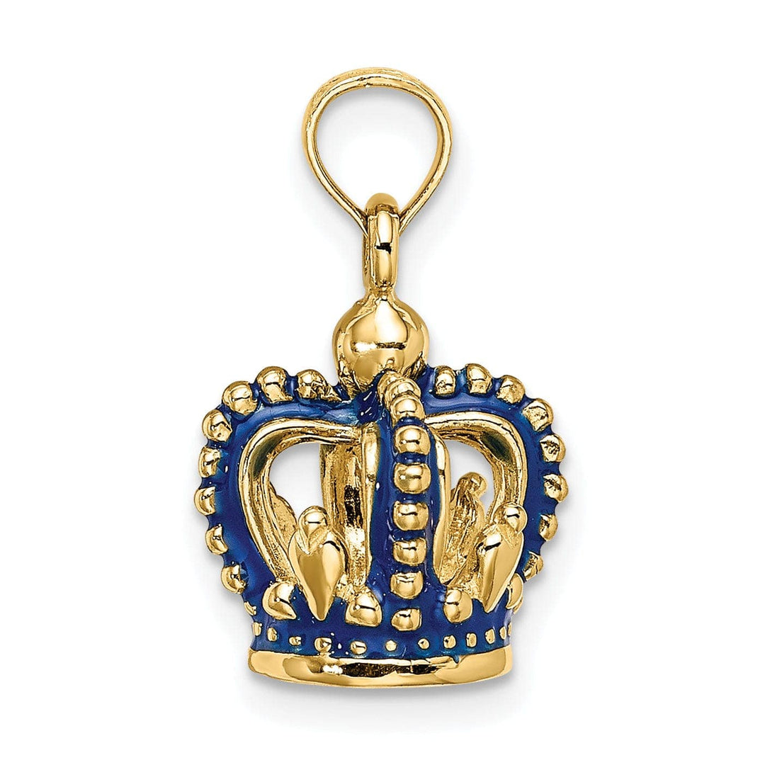 Lovely Rita's Pendants & Charms 14K Yellow Gold Solid Polished Blue Enamel Finish 3-Dimensional Beaded Design Crown Charm Pendant