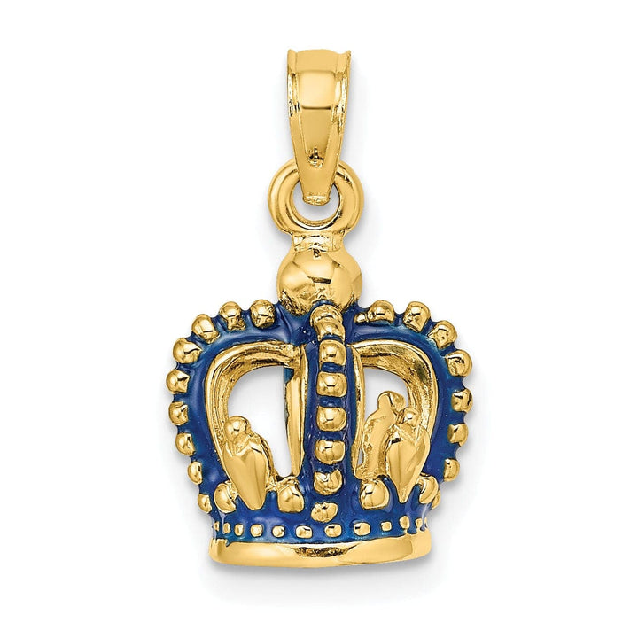 Lovely Rita's Pendants & Charms 14K Yellow Gold Solid Polished Blue Enamel Finish 3-Dimensional Beaded Design Crown Charm Pendant