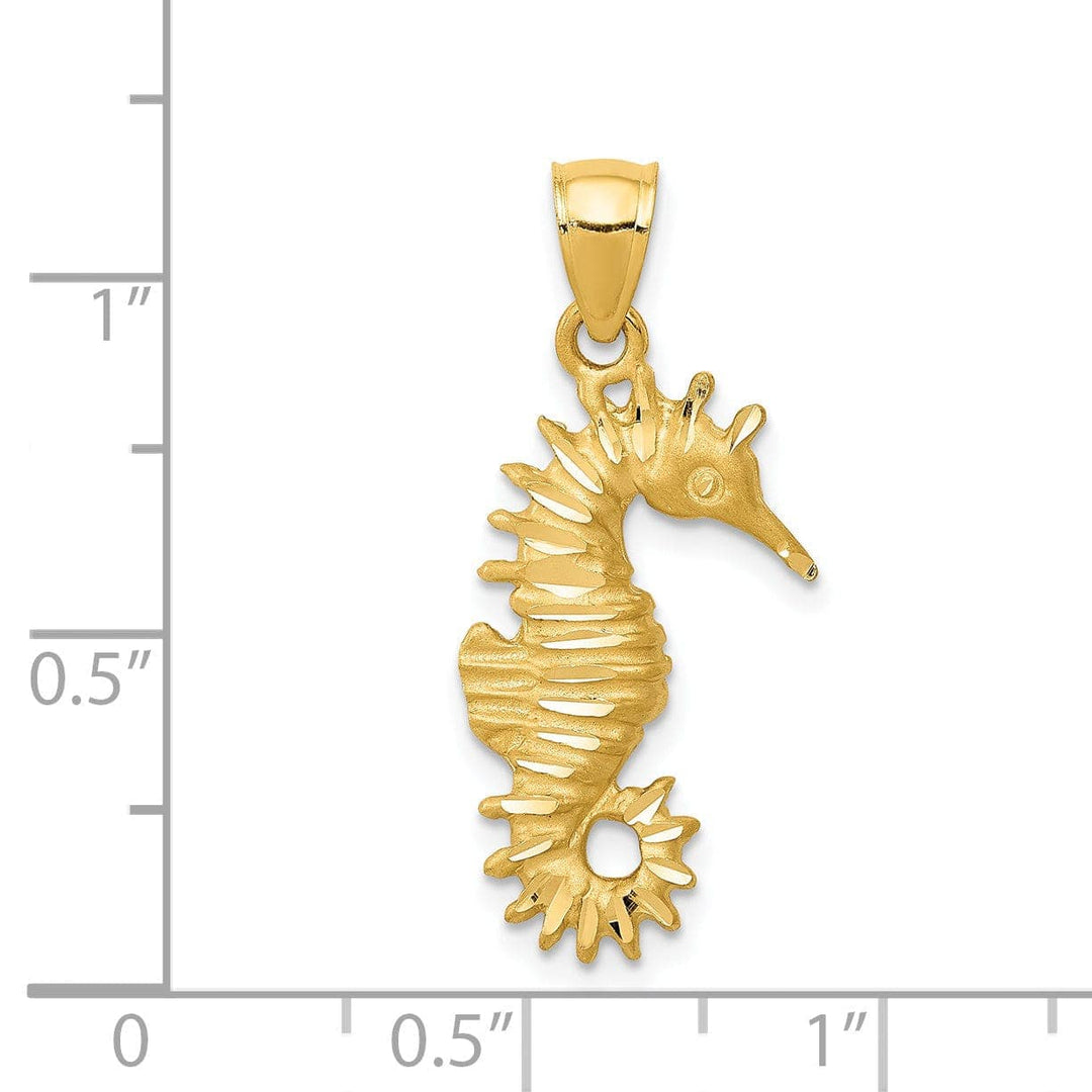 Lovely Rita's Pendants & Charms 14K Yellow Gold Solid Polished Brushed Diamond Cut Finish Open Back Men's Seahorse Charm Pendant