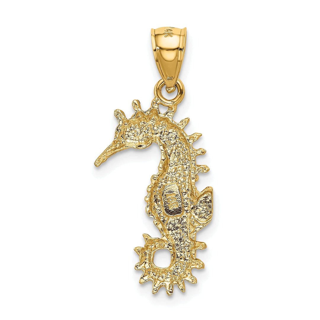 Lovely Rita's Pendants & Charms 14K Yellow Gold Solid Polished Brushed Diamond Cut Finish Open Back Men's Seahorse Charm Pendant