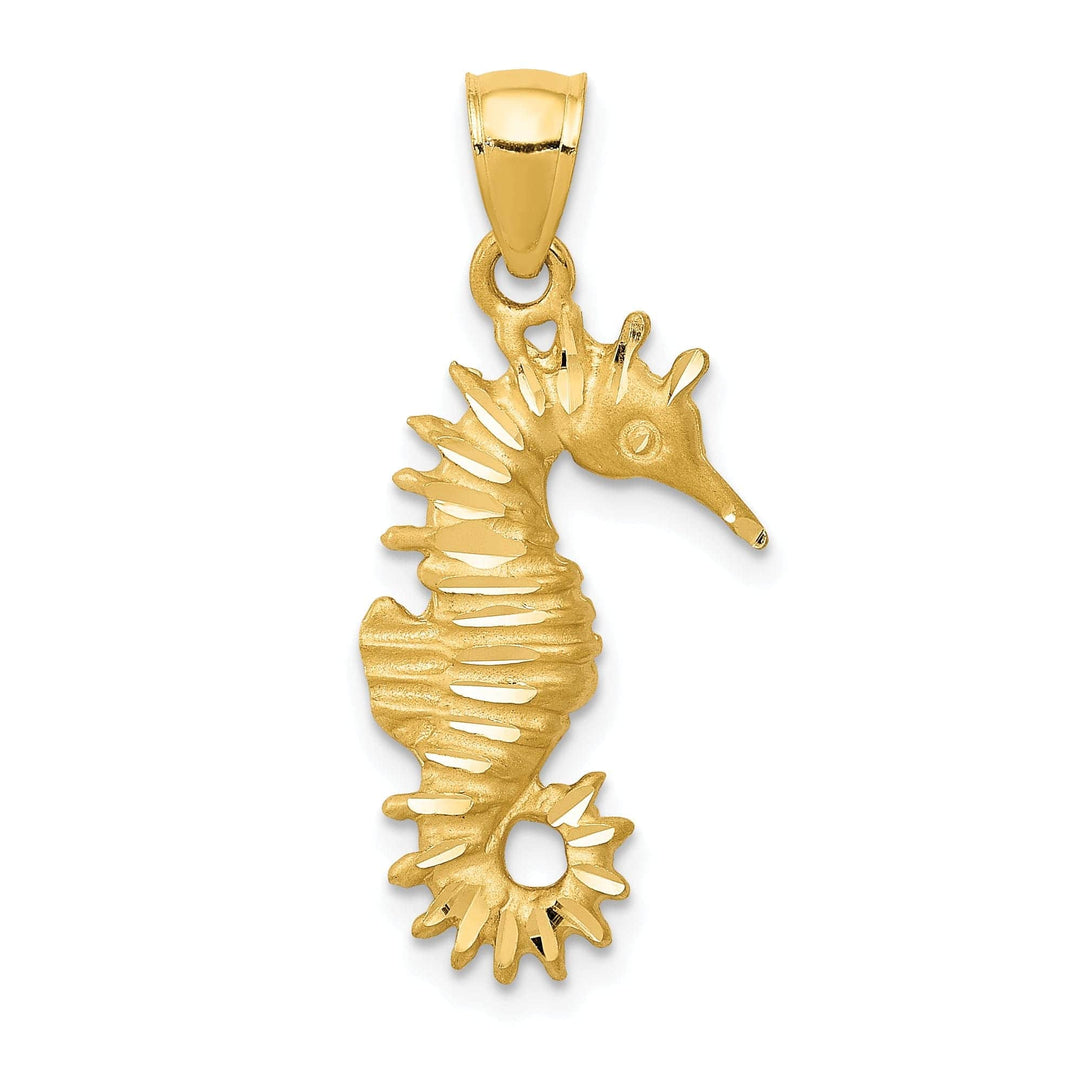 Lovely Rita's Pendants & Charms 14K Yellow Gold Solid Polished Brushed Diamond Cut Finish Open Back Men's Seahorse Charm Pendant