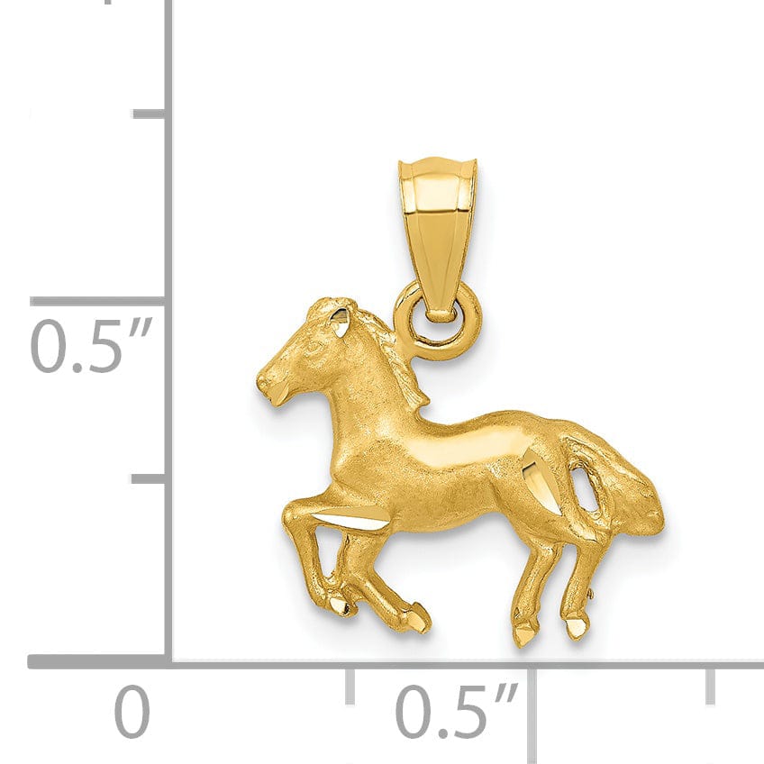 Lovely Rita's Pendants & Charms 14k Yellow Gold Solid Polished Brushed Finish Horse Galloping Mens Charm Pendant