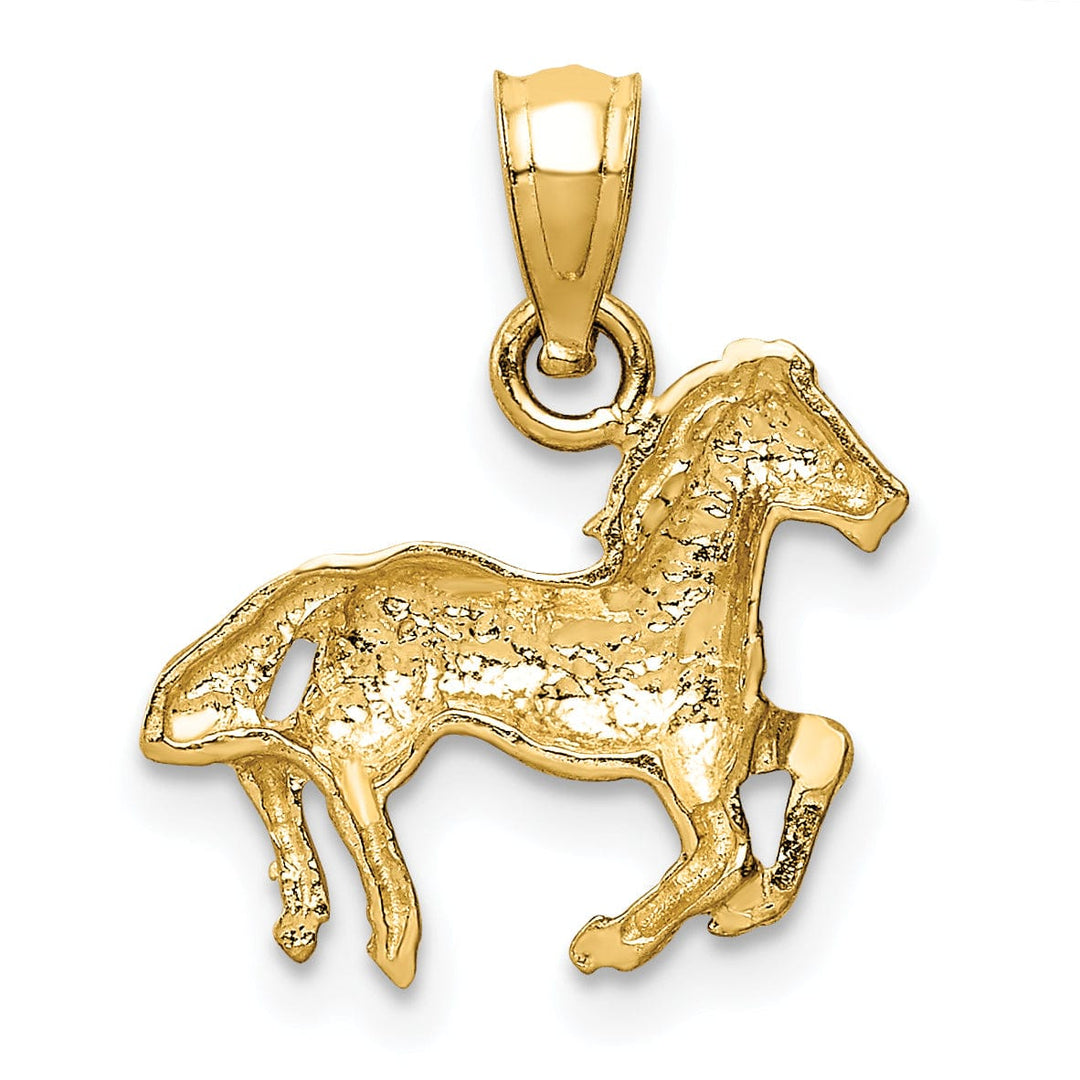 Lovely Rita's Pendants & Charms 14k Yellow Gold Solid Polished Brushed Finish Horse Galloping Mens Charm Pendant