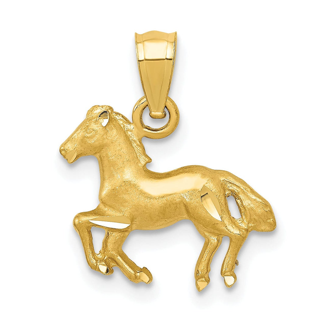 Lovely Rita's Pendants & Charms 14k Yellow Gold Solid Polished Brushed Finish Horse Galloping Mens Charm Pendant