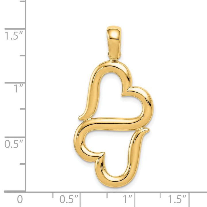 Lovely Rita's Pendants & Charms 14K Yellow Gold Solid Polished Concave Shape Double Hearts Design Pendant