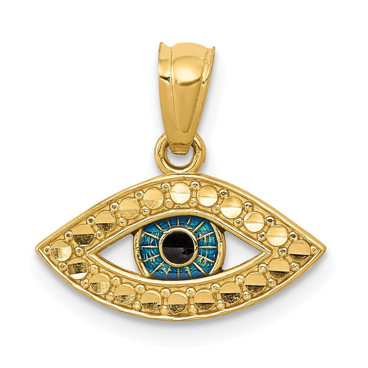 Lovely Rita's Pendants & Charms 14K Yellow Gold Solid Polished D.C Blue Enameled Finish Eye Shape Pendant