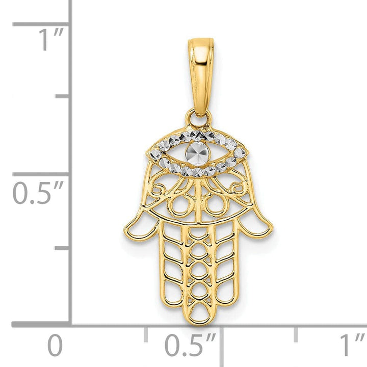 Lovely Rita's Pendants & Charms 14k Yellow Gold Solid Polished D.C Finish Hamsa with Evil Eye Pendant