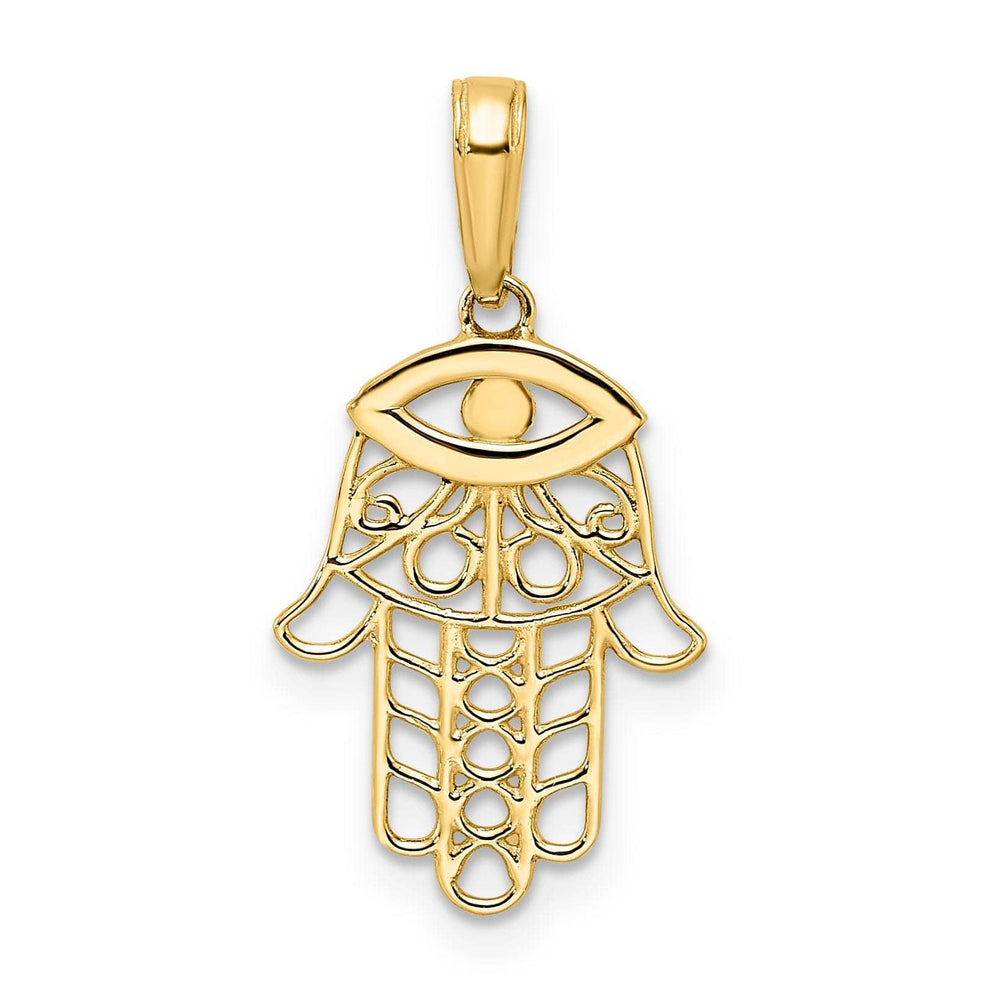 Lovely Rita's Pendants & Charms 14k Yellow Gold Solid Polished D.C Finish Hamsa with Evil Eye Pendant