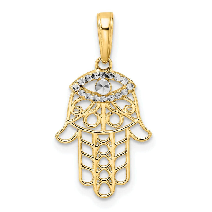 Lovely Rita's Pendants & Charms 14k Yellow Gold Solid Polished D.C Finish Hamsa with Evil Eye Pendant