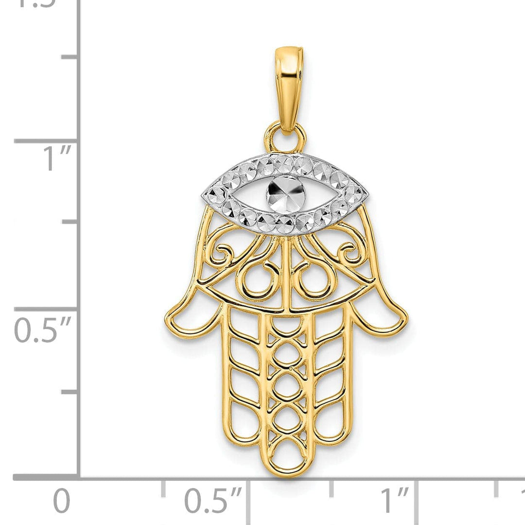 Lovely Rita's Pendants & Charms 14k Yellow Gold Solid Polished D.C Finish Hamsa with Evil Eye Pendant