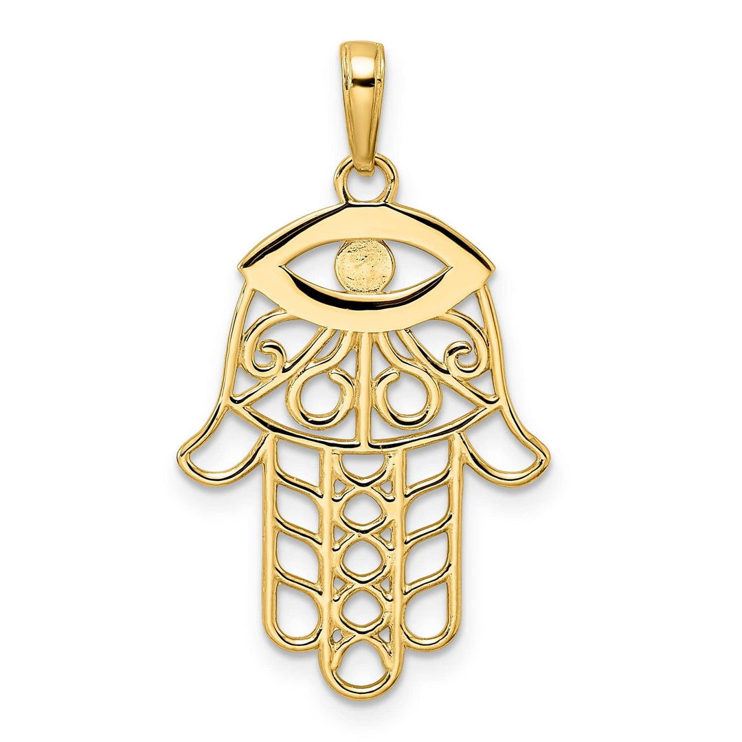 Lovely Rita's Pendants & Charms 14k Yellow Gold Solid Polished D.C Finish Hamsa with Evil Eye Pendant